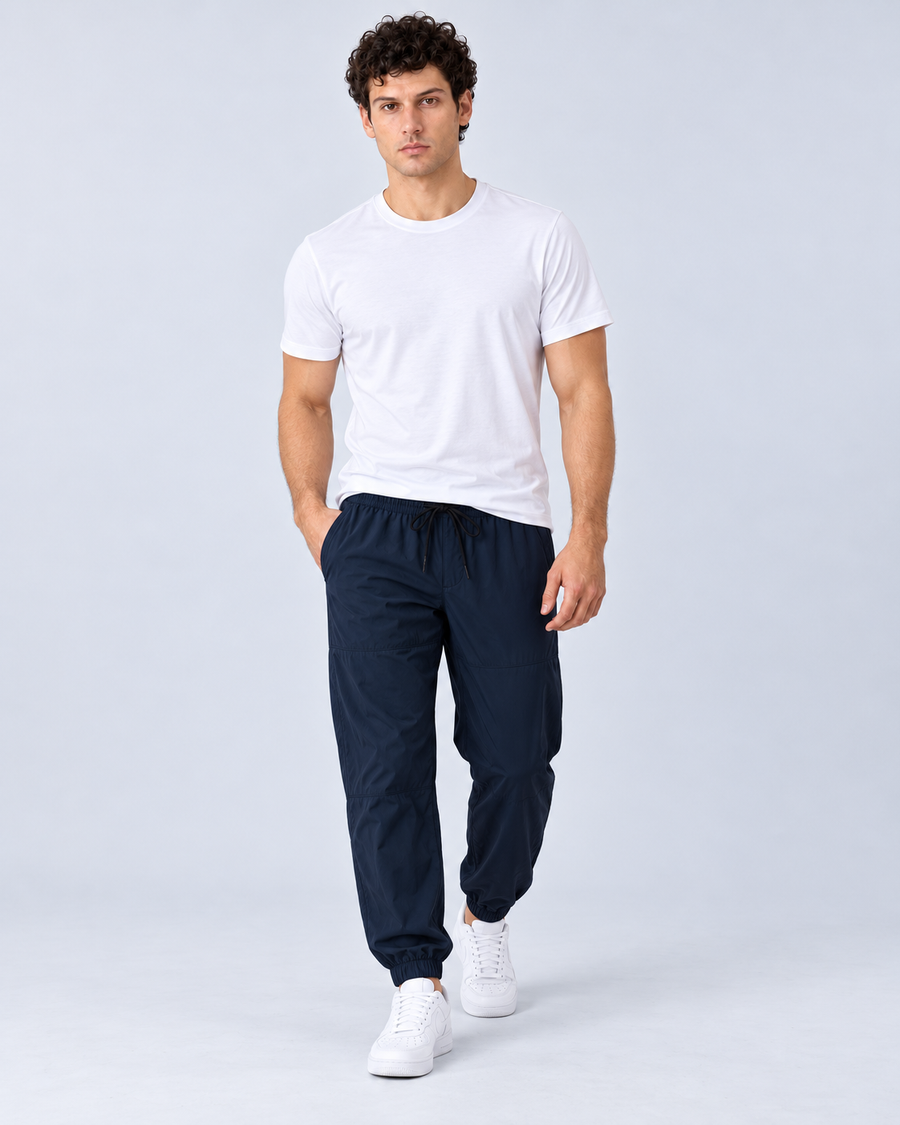 Men's White Structure Tee (WHT) with Men's Cargo Trouser (BLU) - pose 2