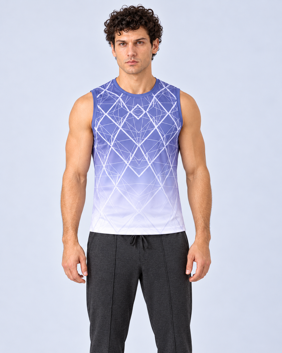 Men's Active Sleeveless Tank (BLU) with Men's Relaxed Fit Knit Trouser (CHR) - close-up