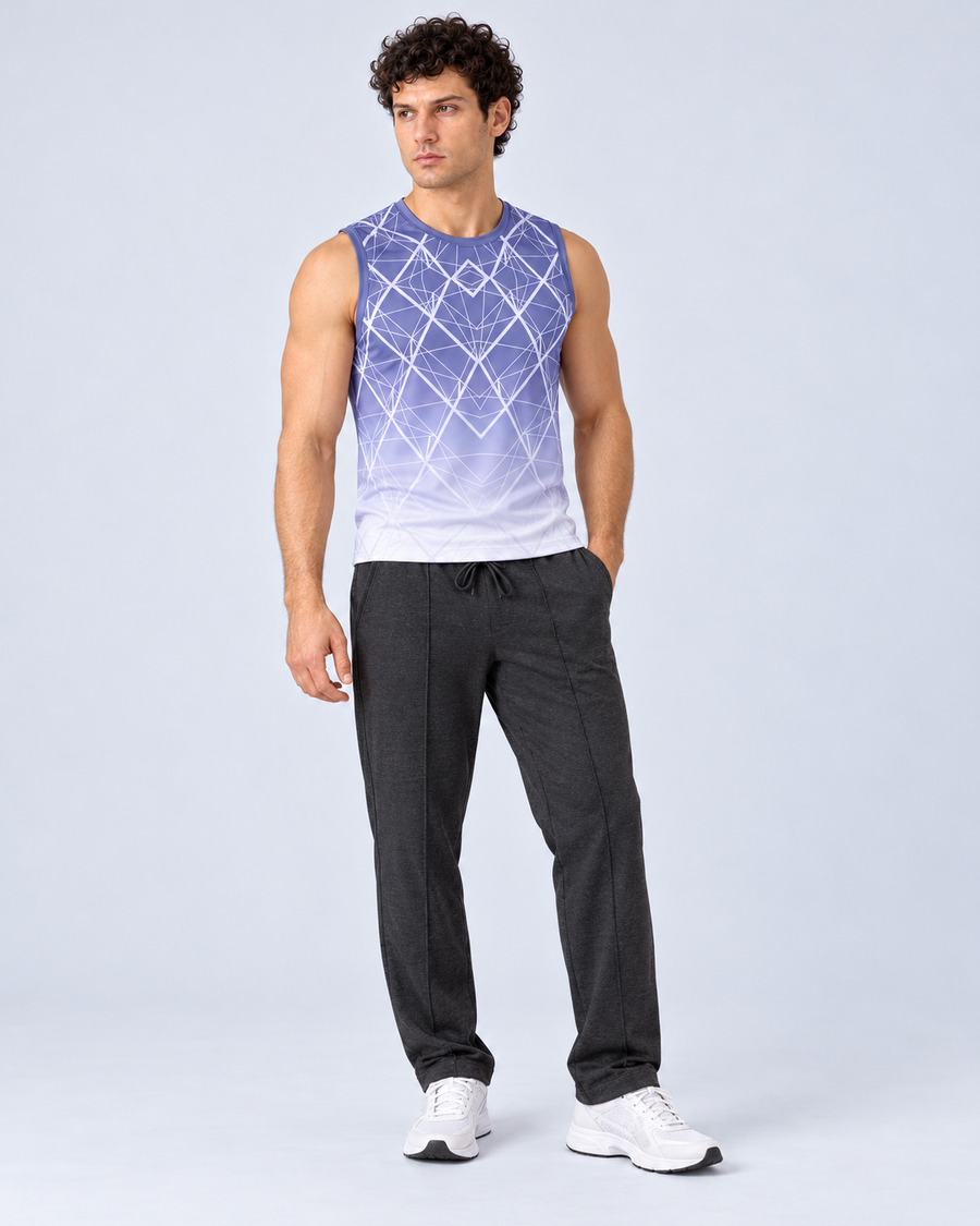 Men's Active Sleeveless Tank (BLU) with Men's Relaxed Fit Knit Trouser (CHR) - pose 1