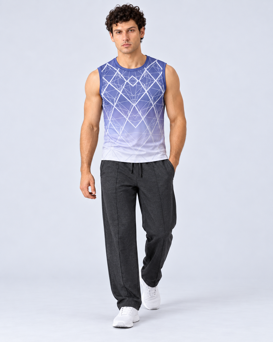 Men's Active Sleeveless Tank (BLU) with Men's Relaxed Fit Knit Trouser (CHR) - pose 2