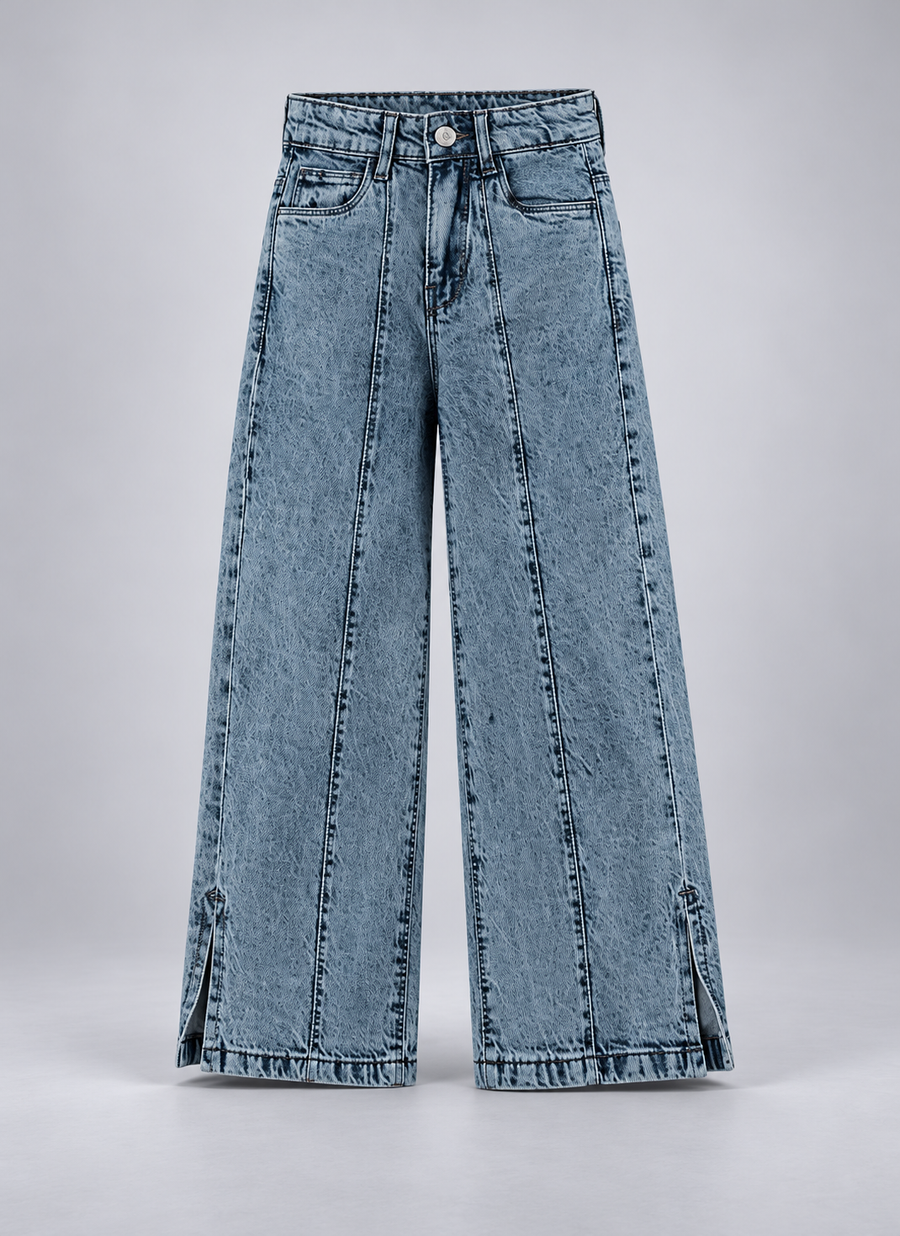 Wide Leg Girl's Seam Denim Pant