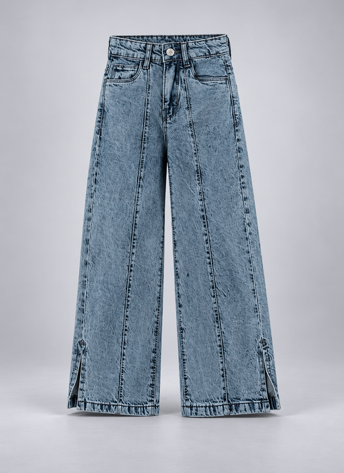 Wide Leg Girl's Seam Denim Pant