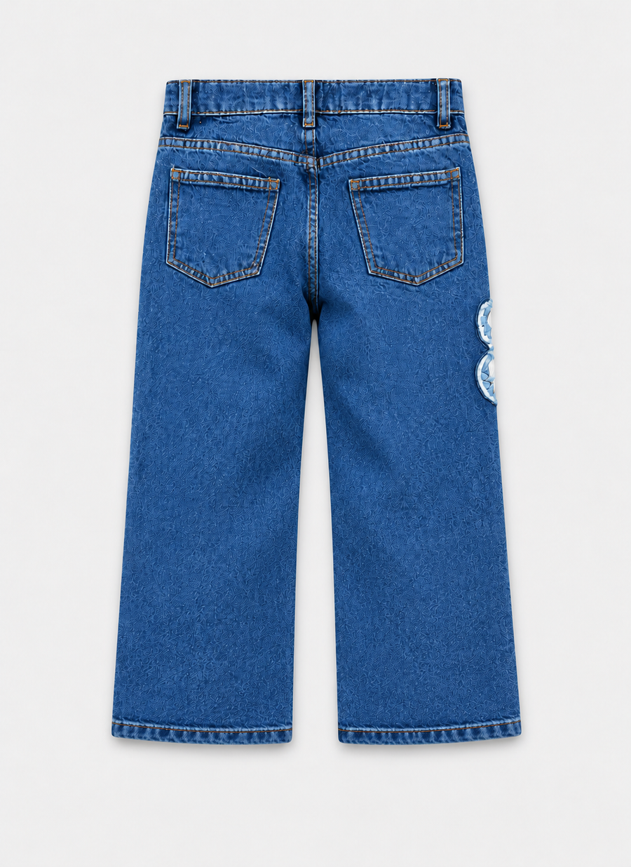 Girl's Butterfly Patch Wide Leg Jeans