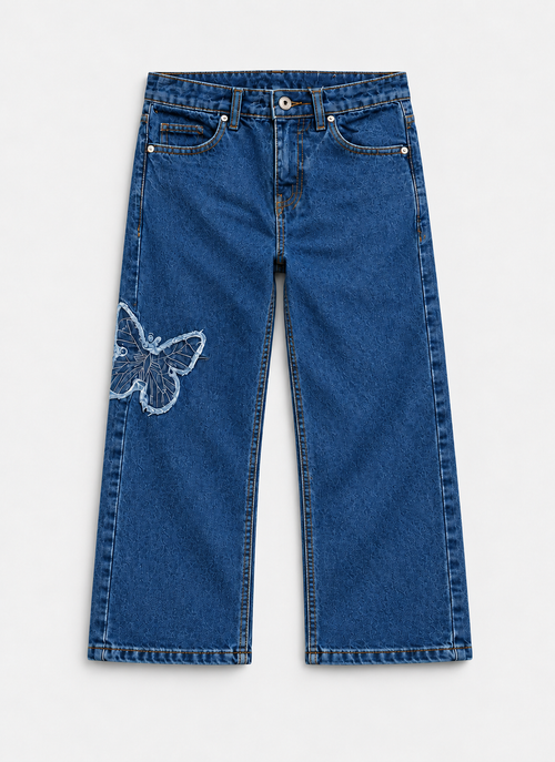 Girl's Butterfly Patch Wide Leg Jeans