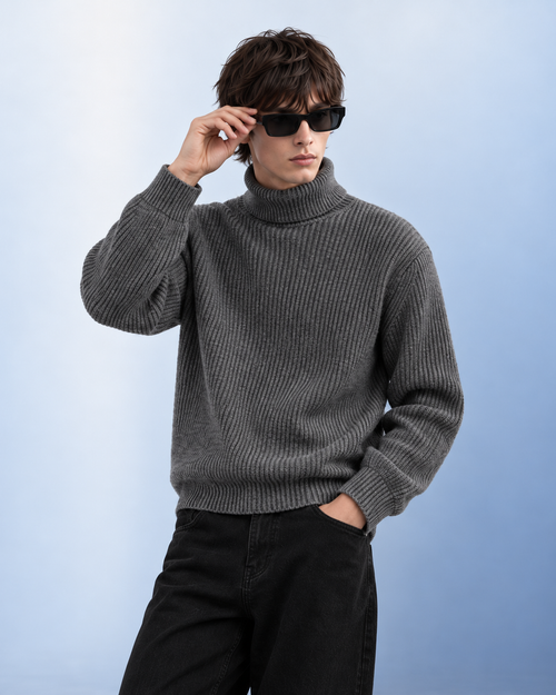 Grey Men's Mock Neck Sweater