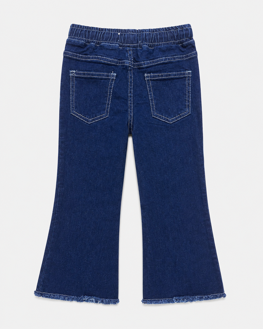 Girl's Floral Hem Flared Denim Pant