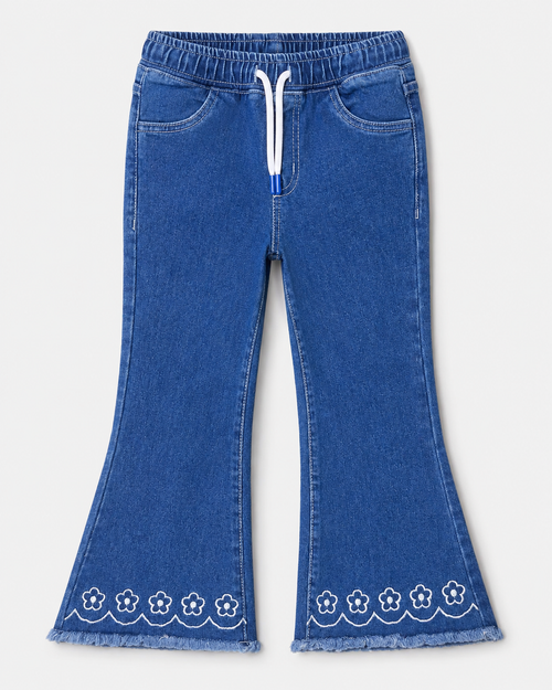 Girl's Floral Hem Flared Denim Pant