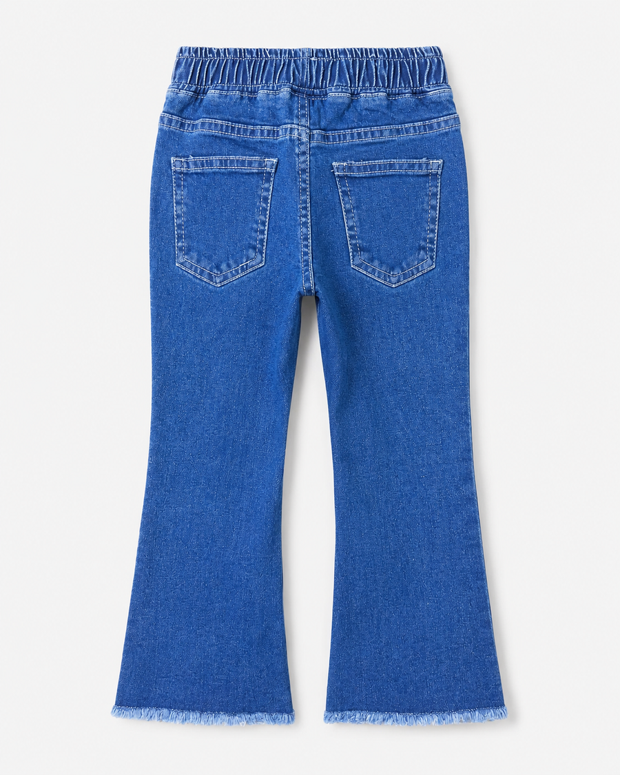 Girl's Floral Hem Flared Denim Pant