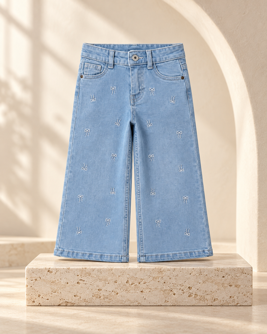 Girls' Bow Embroidered Denim