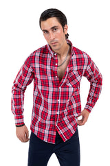 Men's Red Checked Casual Shirt