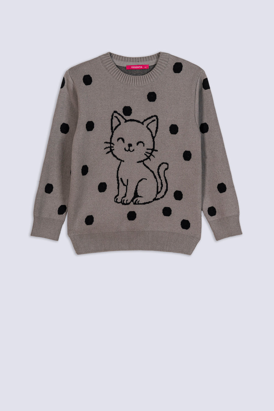 Girl's Smiley Cat Dotted Sweater
