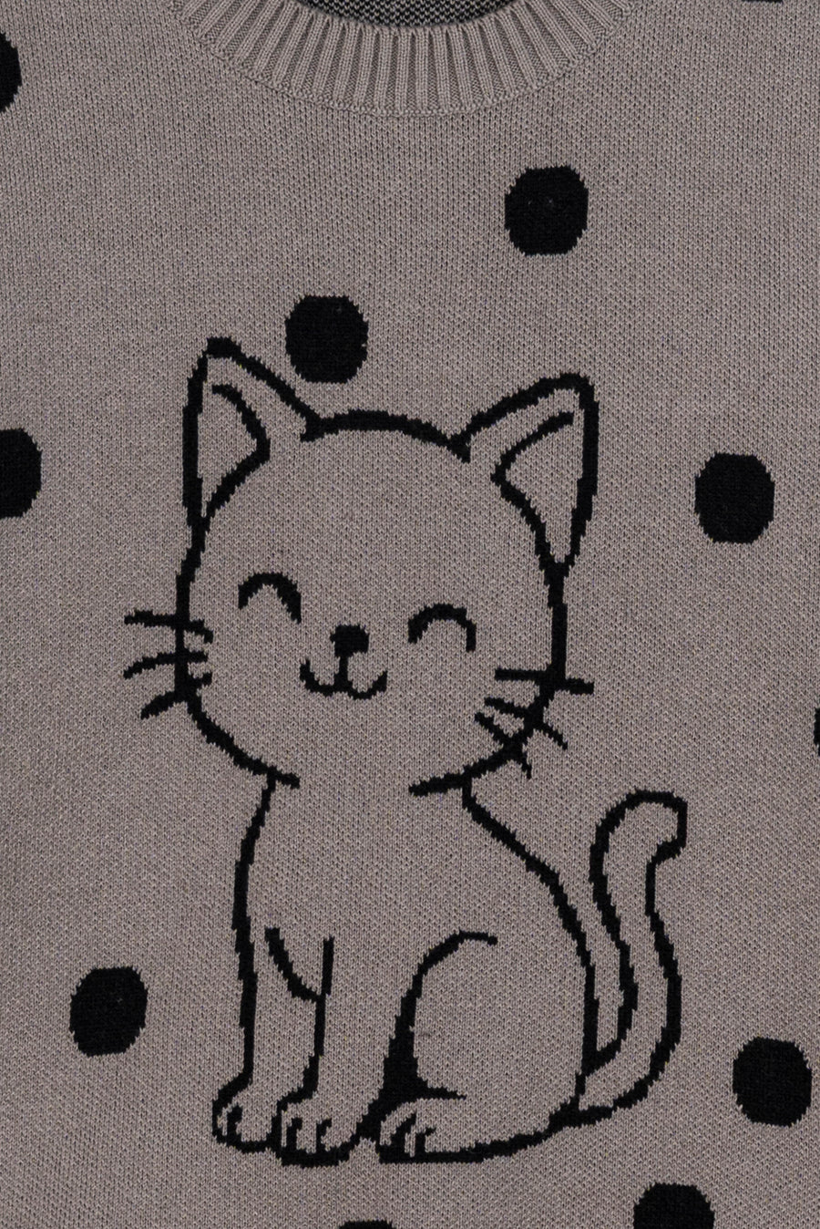 Girl's Smiley Cat Dotted Sweater