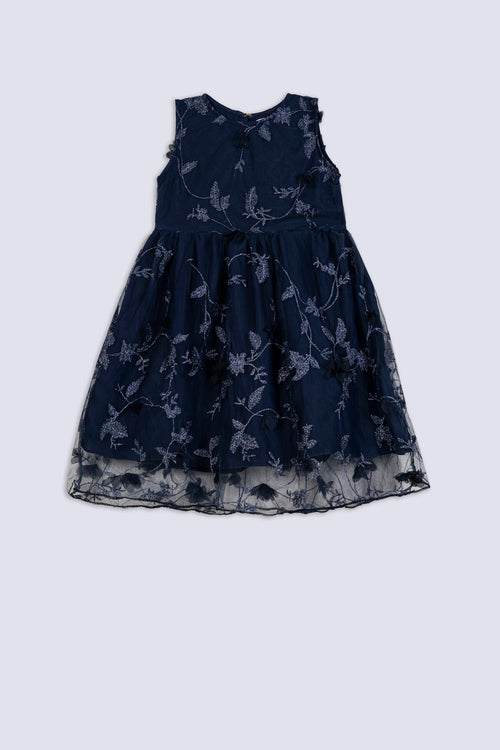 Girl's Glitter Floral Mesh Party Dress
