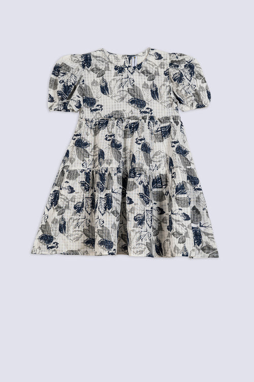 Girl's Leaf Print Puff Top