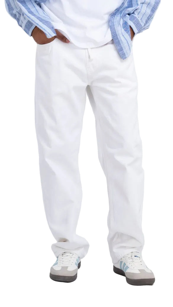 Men's White Elastic Waist Denim Pant
