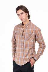 Beige Button Down Checked Shirt