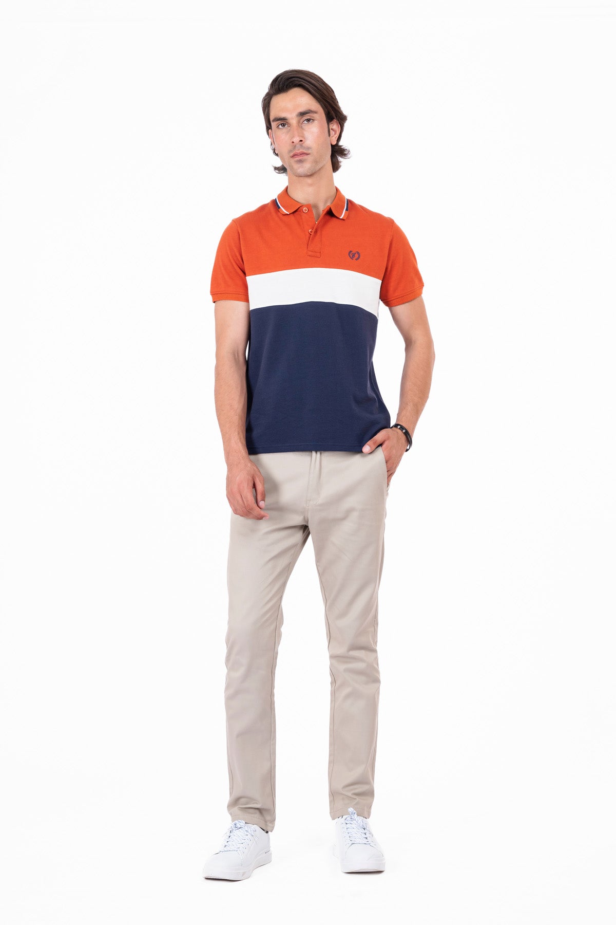 Men Rust & Blue Panelled Polo Shirt