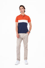 Men Rust & Blue Panelled Polo Shirt