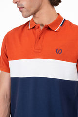 Men Rust & Blue Panelled Polo Shirt