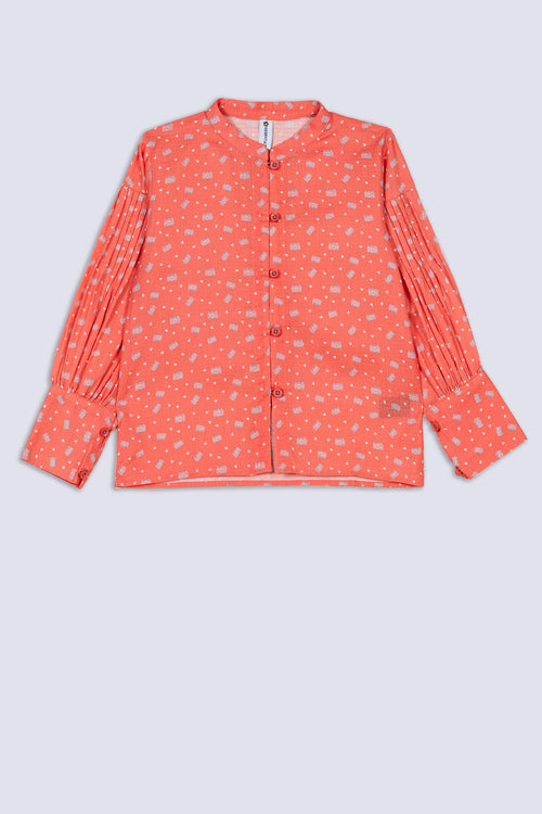Pleat Pop Button-Up Girl's Top
