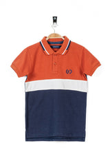 Rust & Blue Panelled Boy Polo Shirt