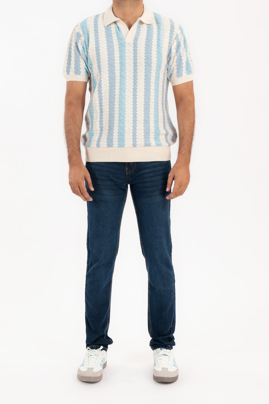 Men's Coastal Stripe Knit Polo Shirt
