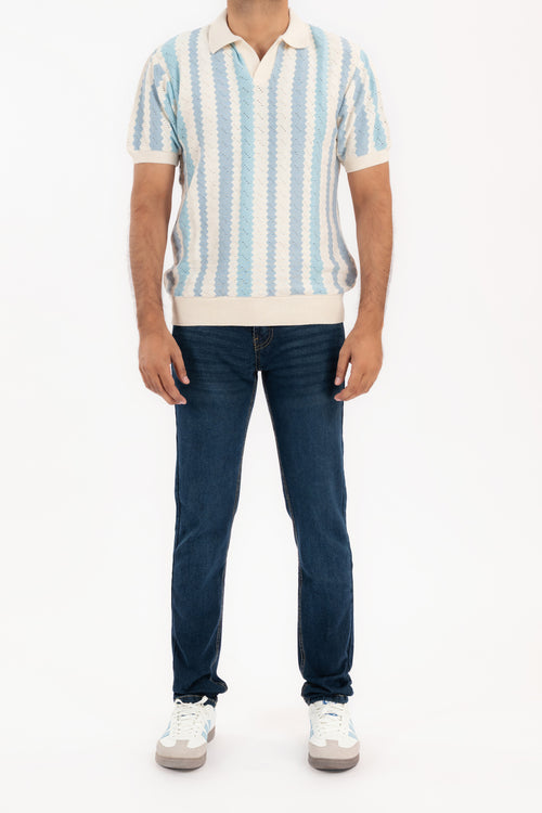 Men's Coastal Stripe Knit Polo Shirt