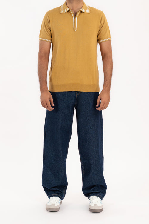Men's Golden Zip Knit Polo Shirt