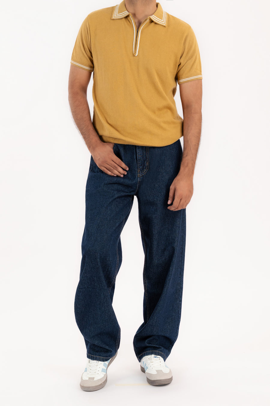 Men's Golden Zip Knit Polo Shirt