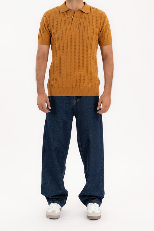 Men's Cable Knit Polo Shirt