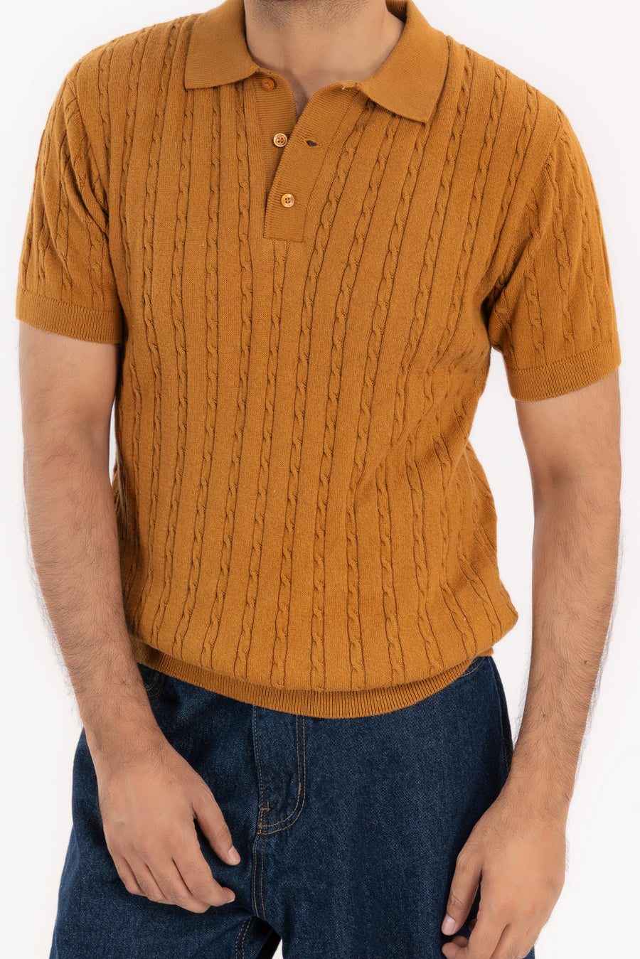 Men's Cable Knit Polo Shirt