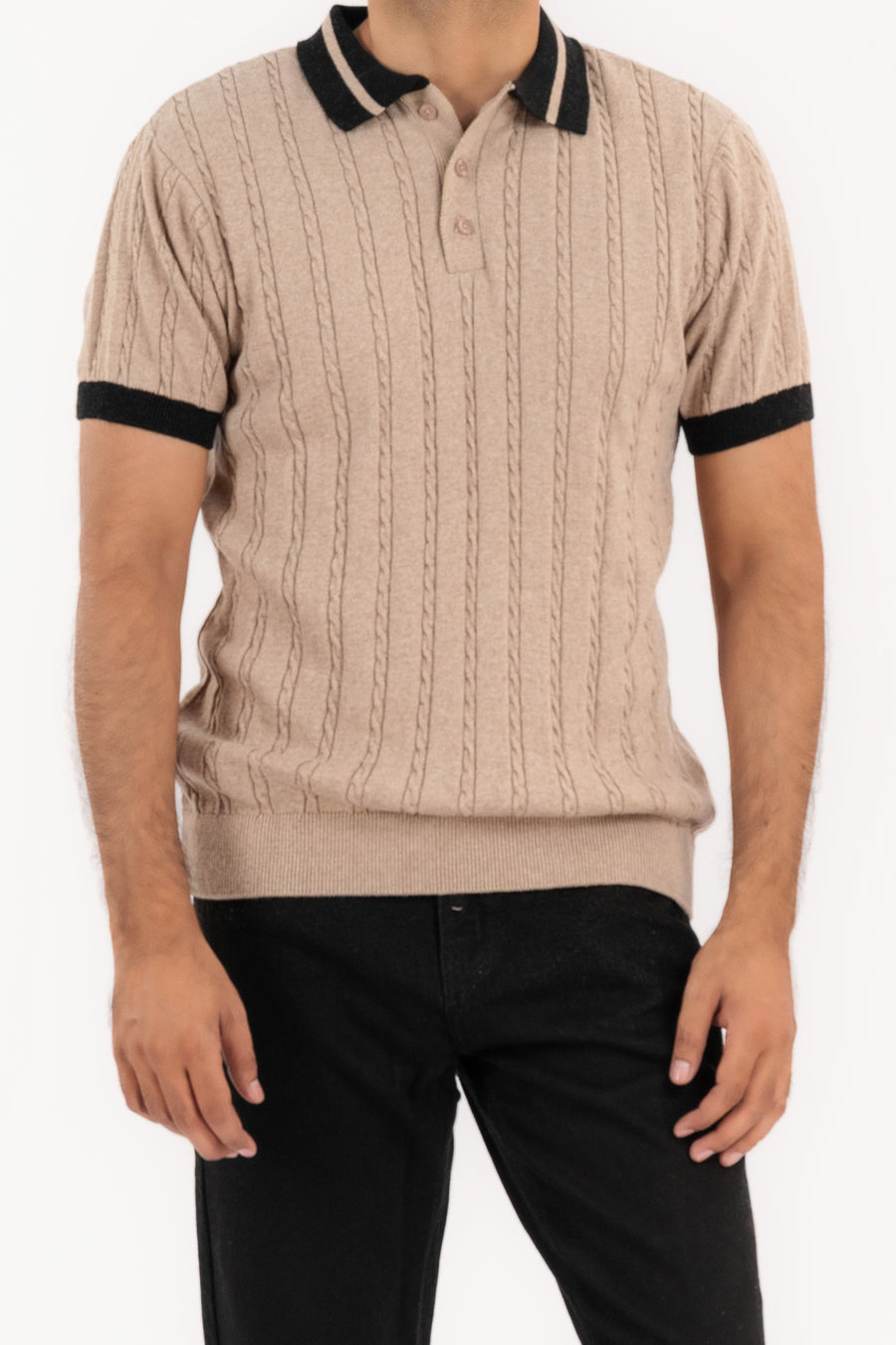 Men's Cable Knit Polo Shirt