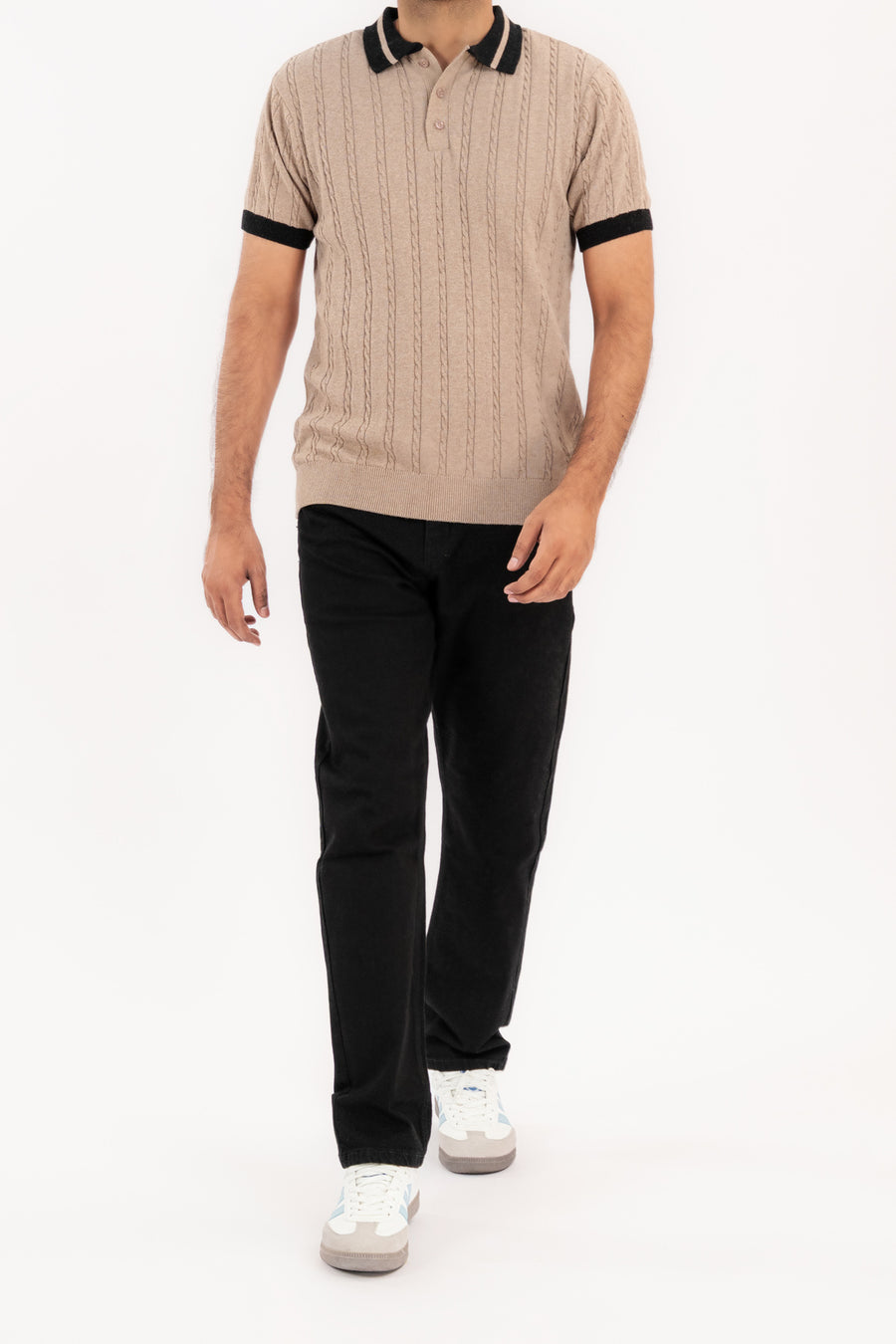 Men's Cable Knit Polo Shirt