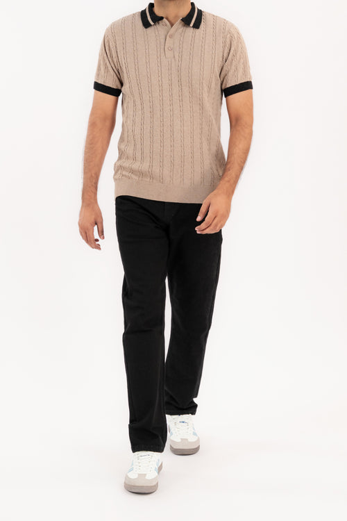 Men's Cable Knit Polo Shirt