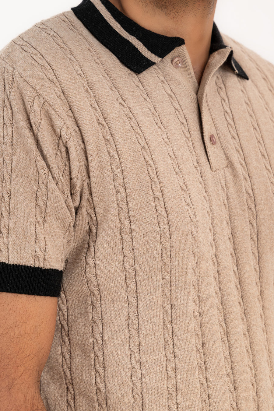 Men's Cable Knit Polo Shirt