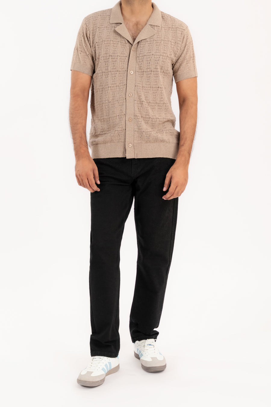 Men's Crochet Knit Camp Shirt