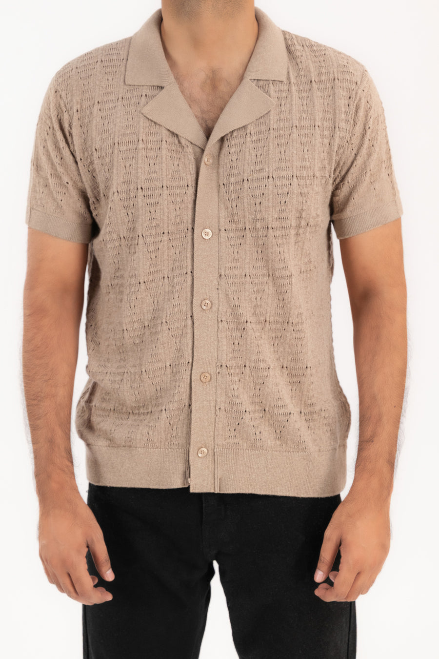 Men's Crochet Knit Camp Shirt