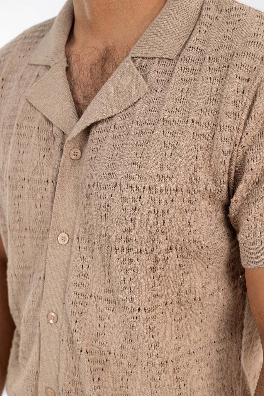 Men's Crochet Knit Camp Shirt