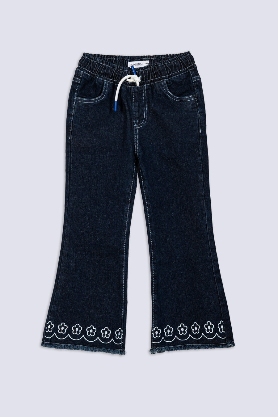 Girl's Floral Hem Flared Denim Pant