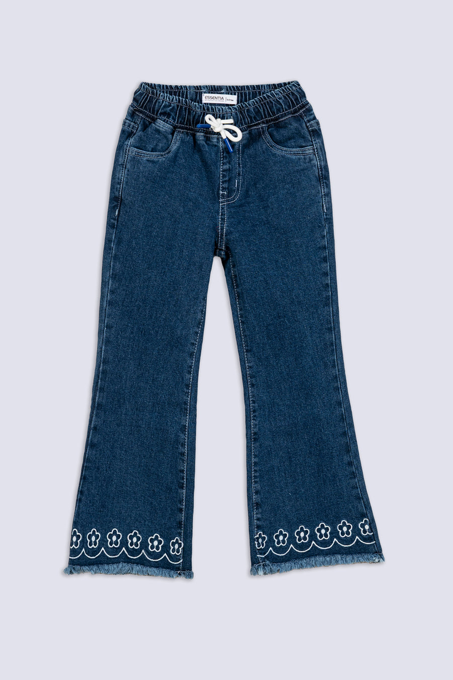 Girl's Floral Hem Flared Denim Pant
