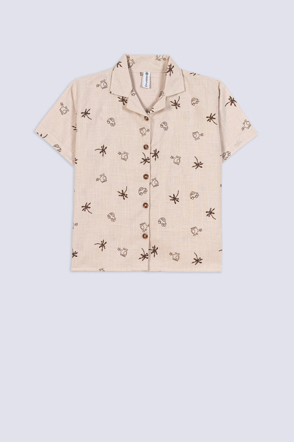 Girl's Holiday Print Camp Top