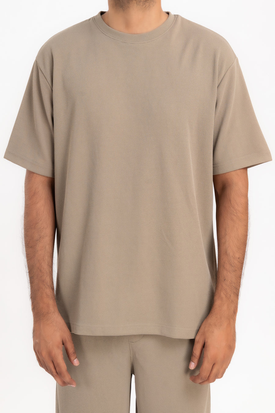 Men's Taupe Textured Oversized T-Shirt