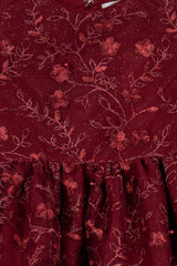 Maroon Floral Girl's Fancy Frock