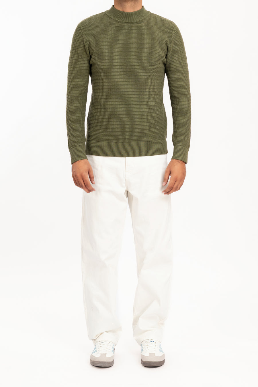 MEN'S WAFFLE KNIT MOCK NECK SWEATER