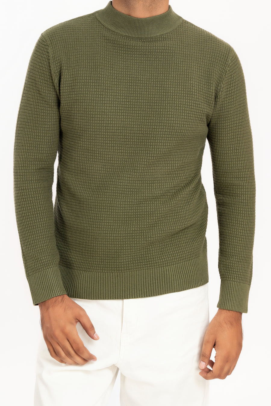 MEN'S WAFFLE KNIT MOCK NECK SWEATER