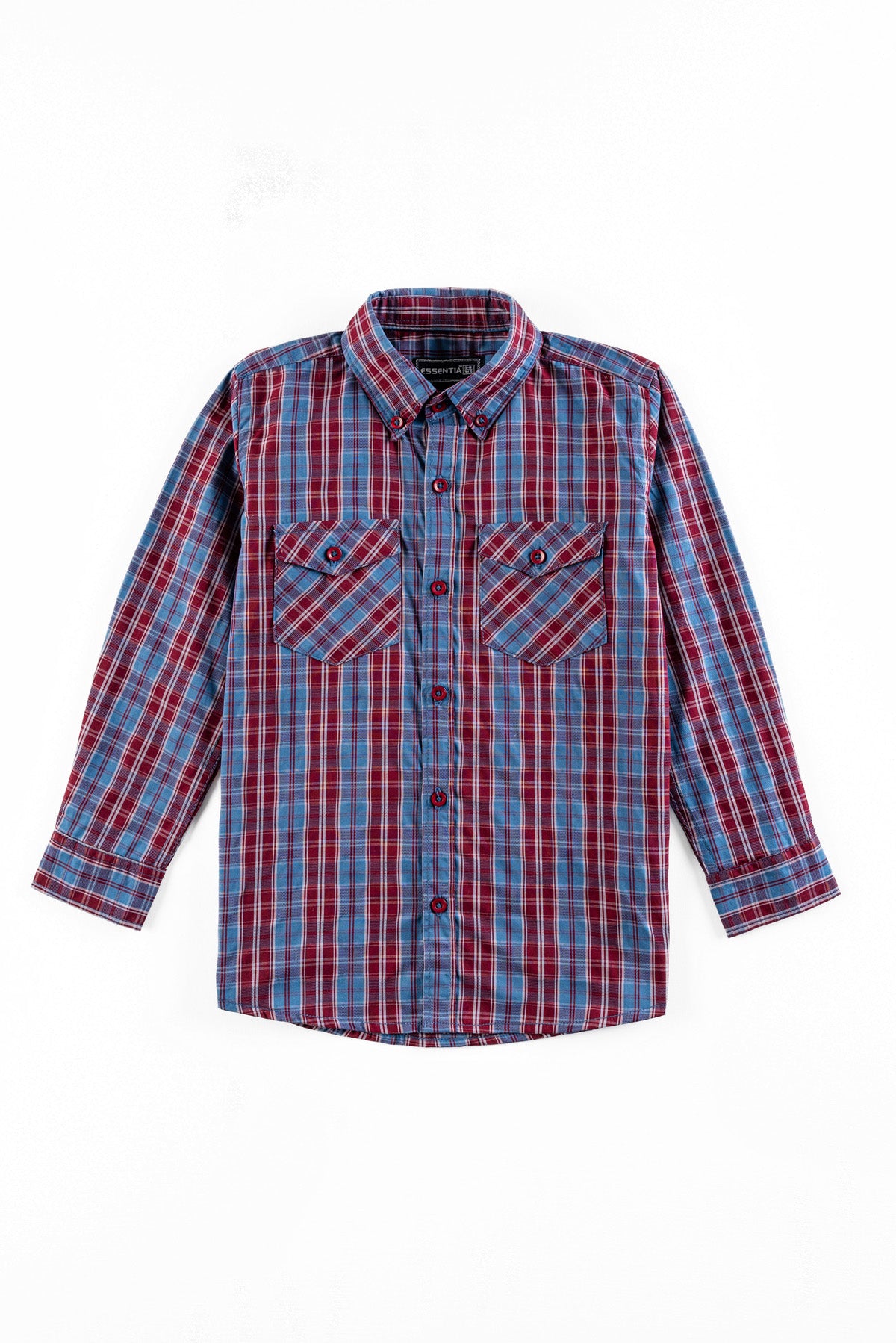 Blue & Maroon Boy's Checked Shirt