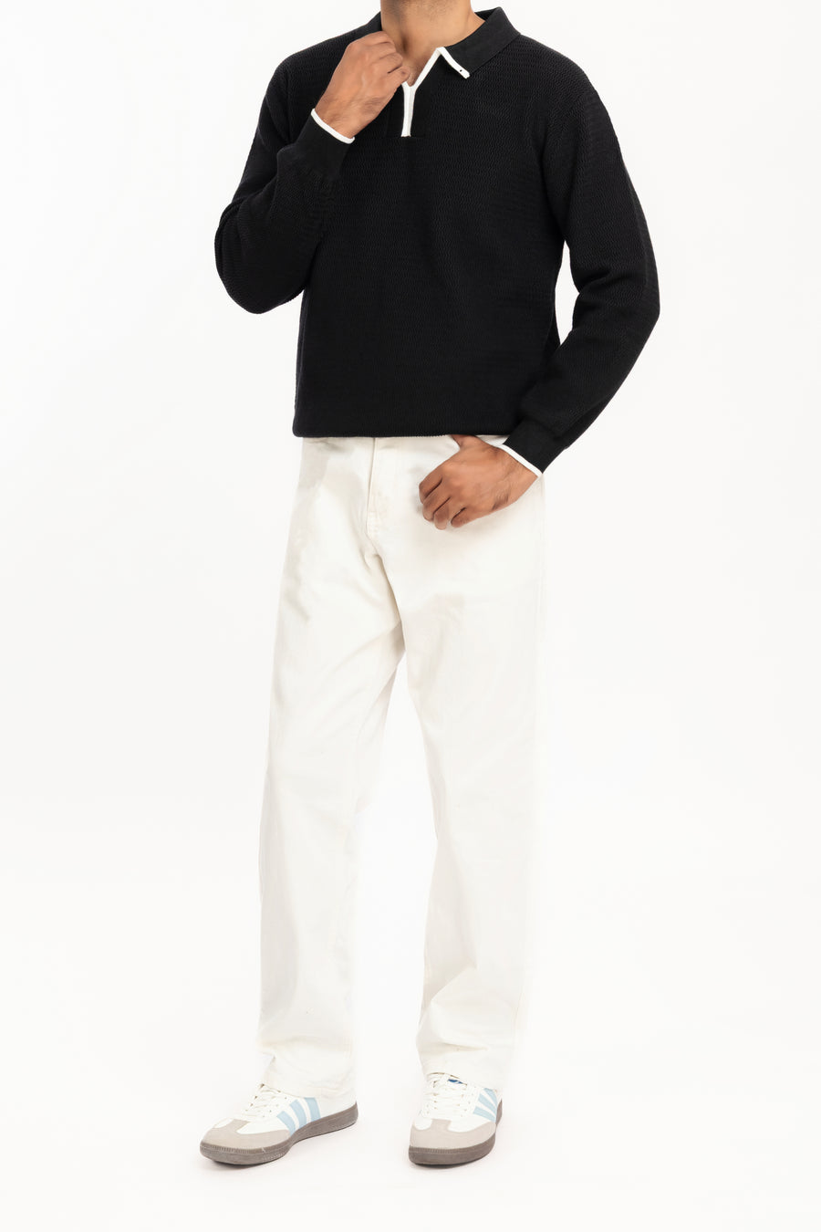 MEN'S WAVE KNIT POLO SWEATER