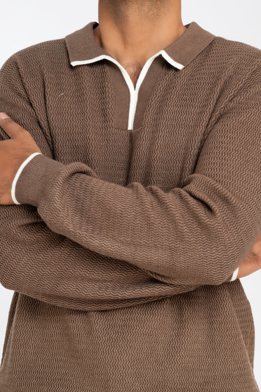 MEN'S WAVE KNIT POLO SWEATER