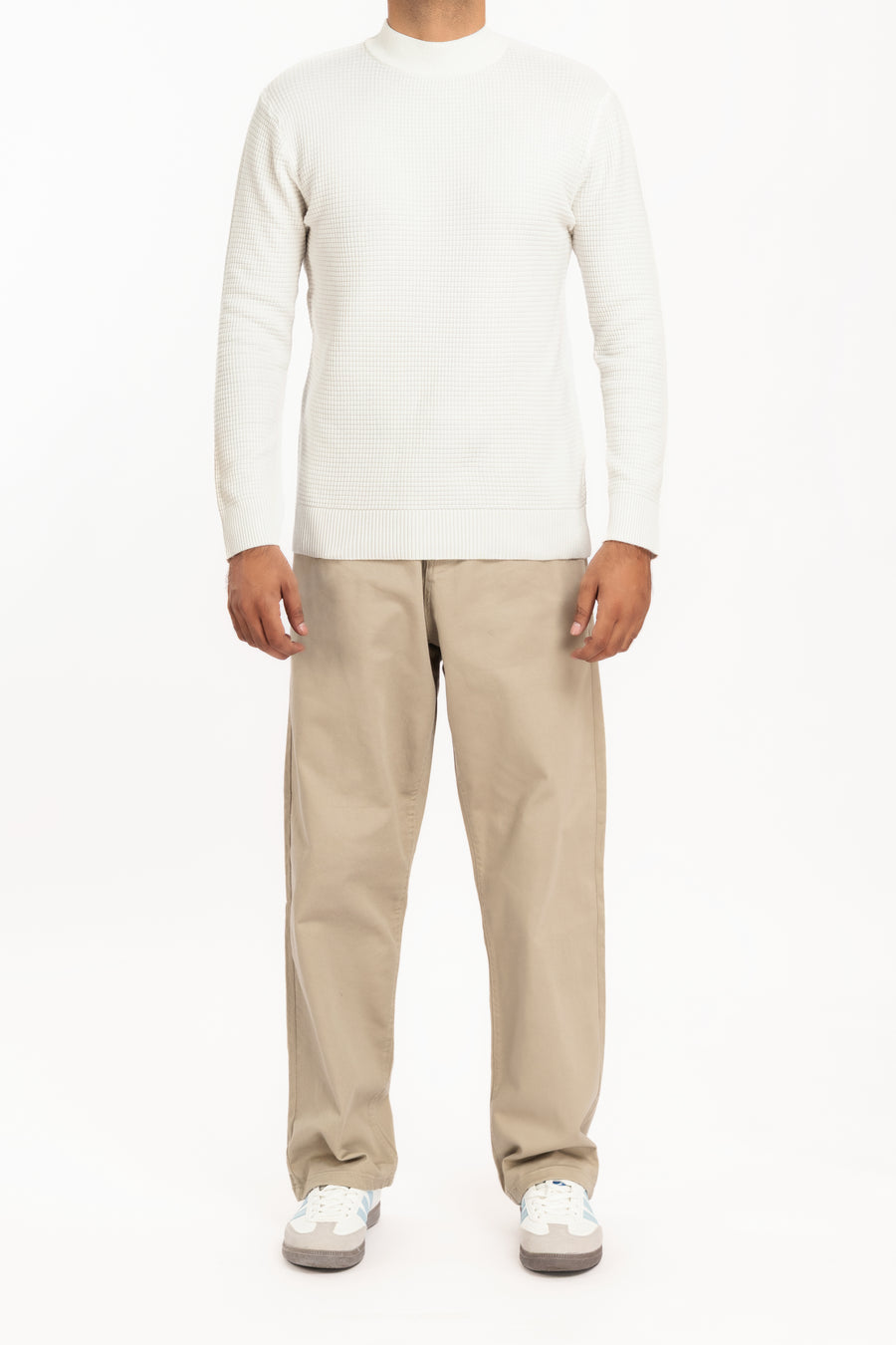 MEN'S WAFFLE KNIT MOCK NECK SWEATER