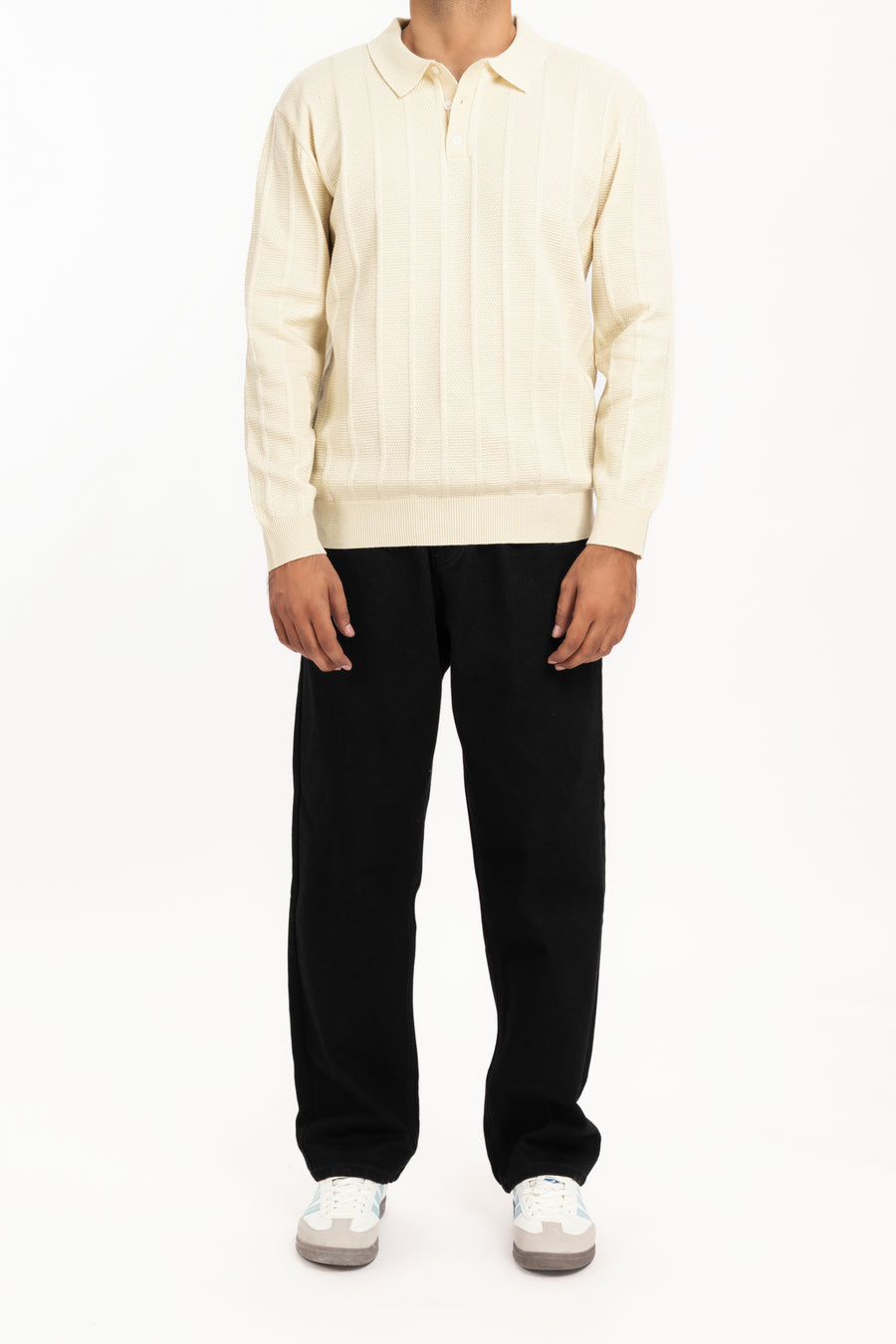 MEN'S TEXTURED STRIPE KNIT POLO SHIRT